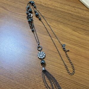 lia Sophia long black bead and crystal necklace